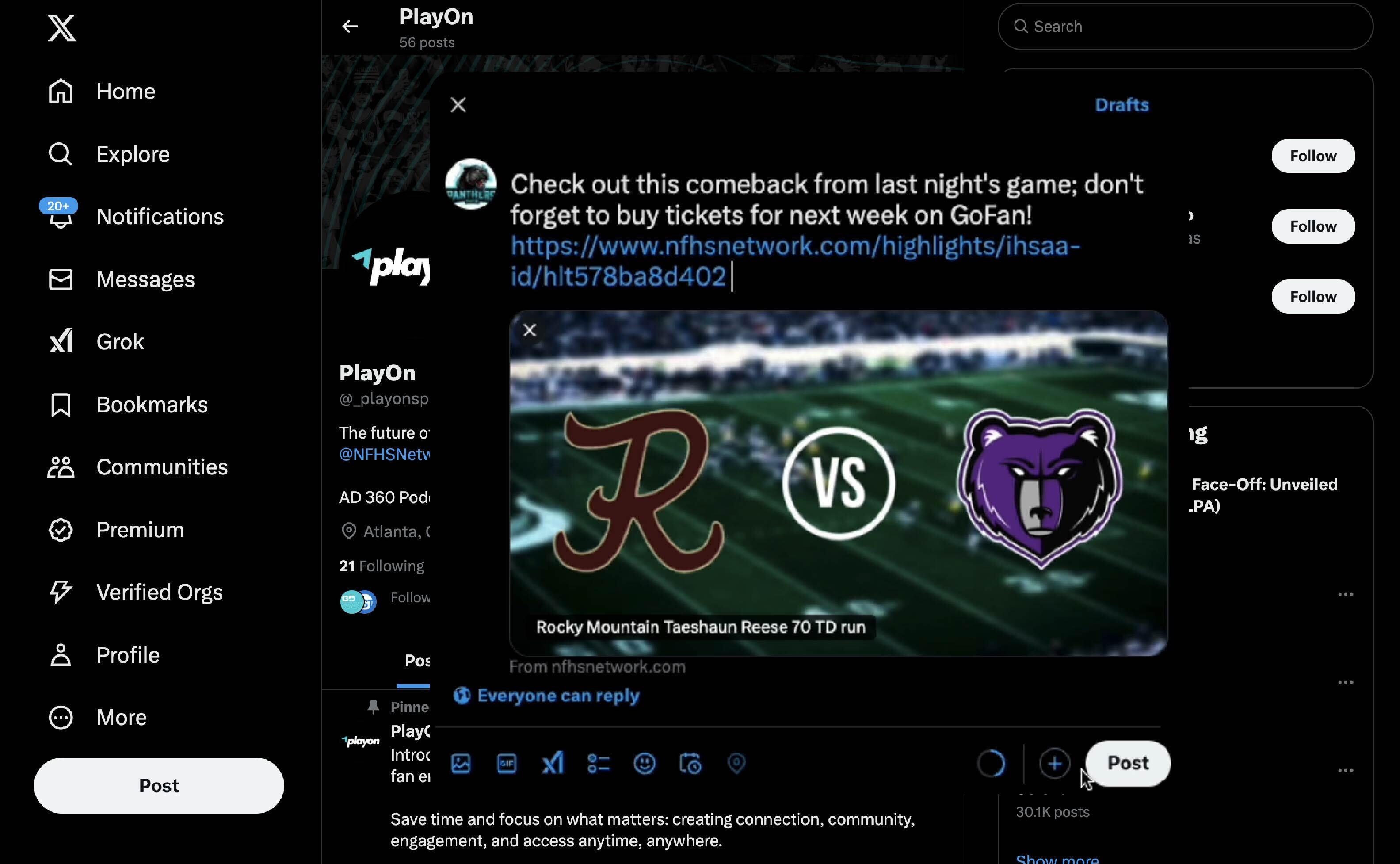 PlayOn Sites_Fan Zone - hq to twitter